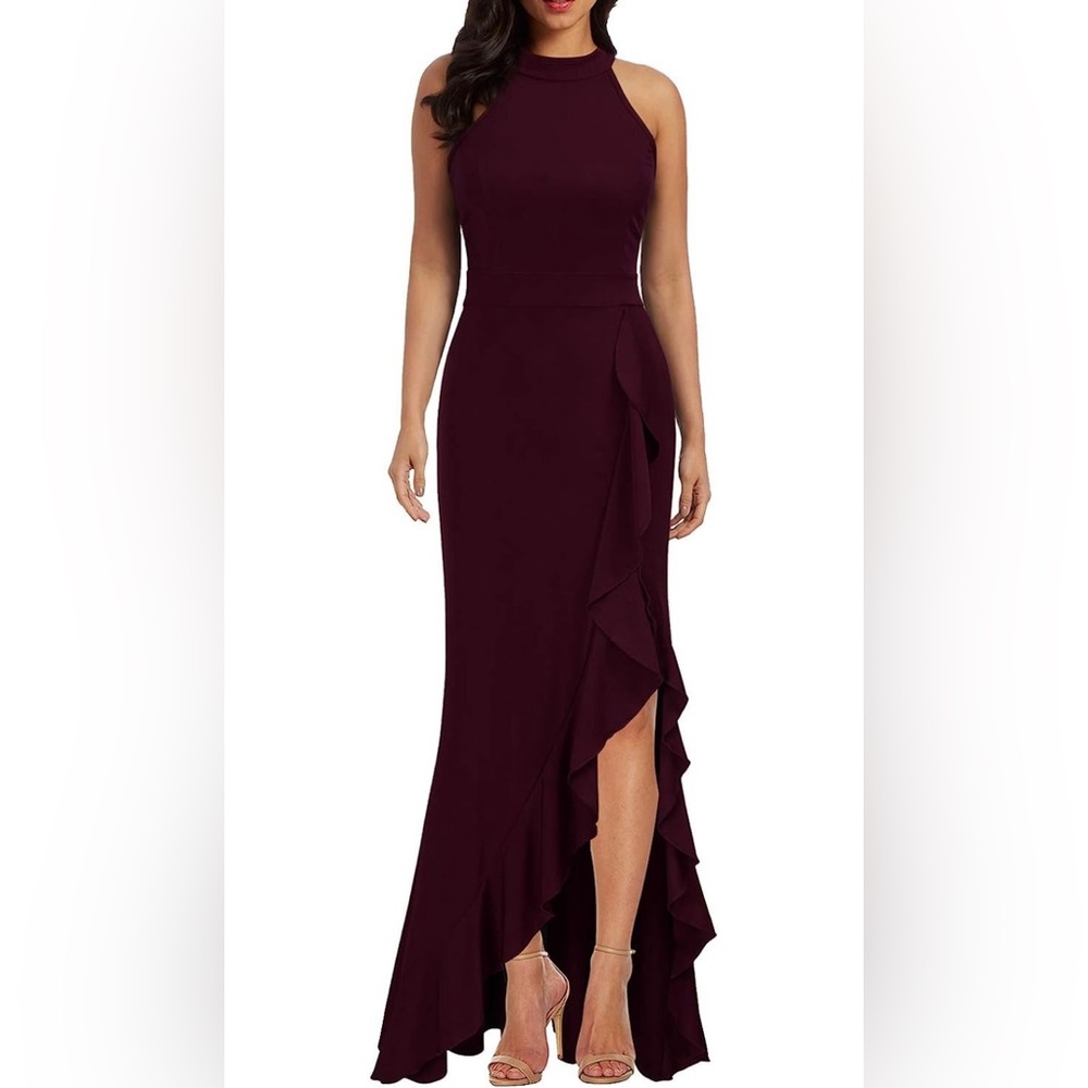 WOOSEA Women's High Neck Split Bodycon Mermaid Evening Cocktail Long Dress